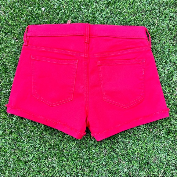 Express Mid Rise Shortie Stretch Supersoft Red Shorts - Picture 2 of 6